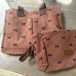 Brown Quilted Tote and Pouch Set